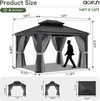 Aoxun Aluminum Hardtop Gazebo With Drainage System Gray