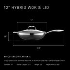 HexClad Hybrid Nonstick 12-Inch Wok, Stay-Cool Handle, Dishwasher-Friendly, Oven-Safe Up to 900°F, Induction Ready, Compatible with All Cooktops