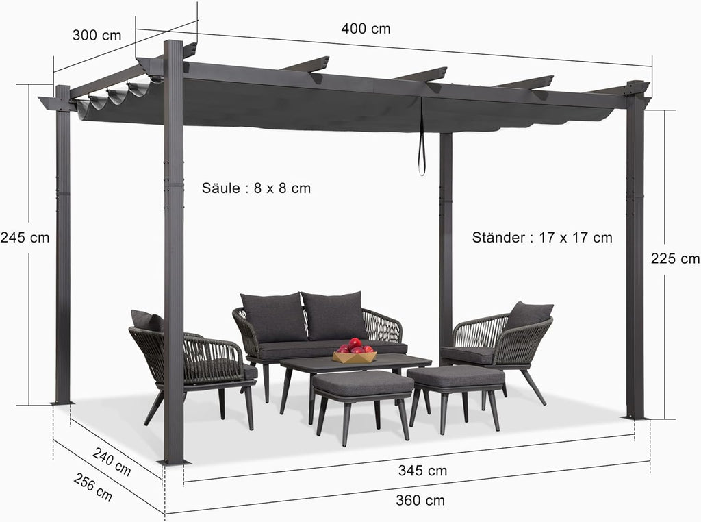 PURPLE LEAF 3 x 4m Aluminium Pergola Pavilion Grey