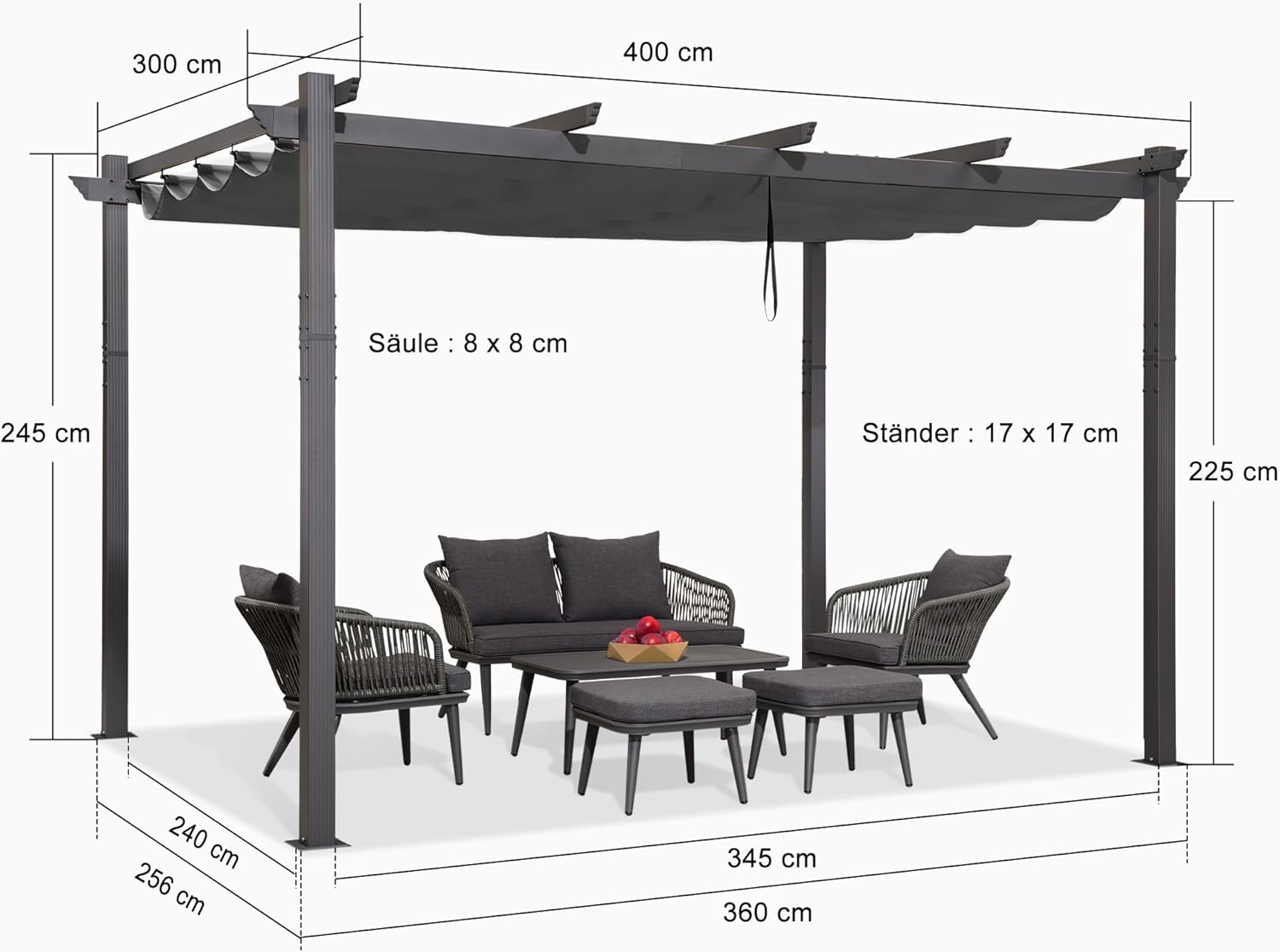 PURPLE LEAF 3 x 4m Aluminium Pergola Pavilion Grey