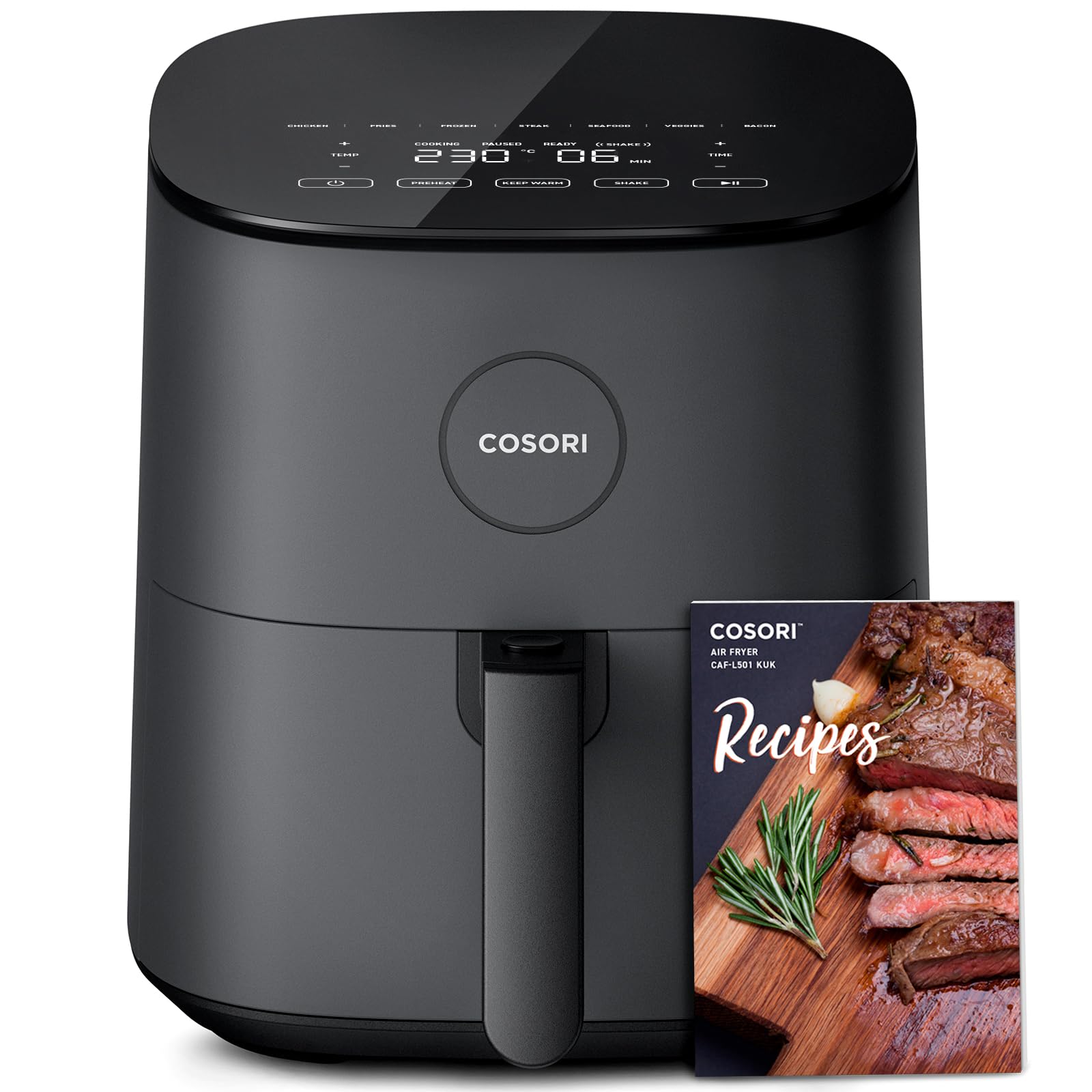 COSORI Air Fryer 4.7L, 9-in-1 Compact Air Fryers Oven, 130+ Recipes(Cookbook & Online), Max 230℃ Setting, Digital Tempered Glass Display, Quiet, 4 Portions, Non-Stick, Dishwasher Safe, 1500W