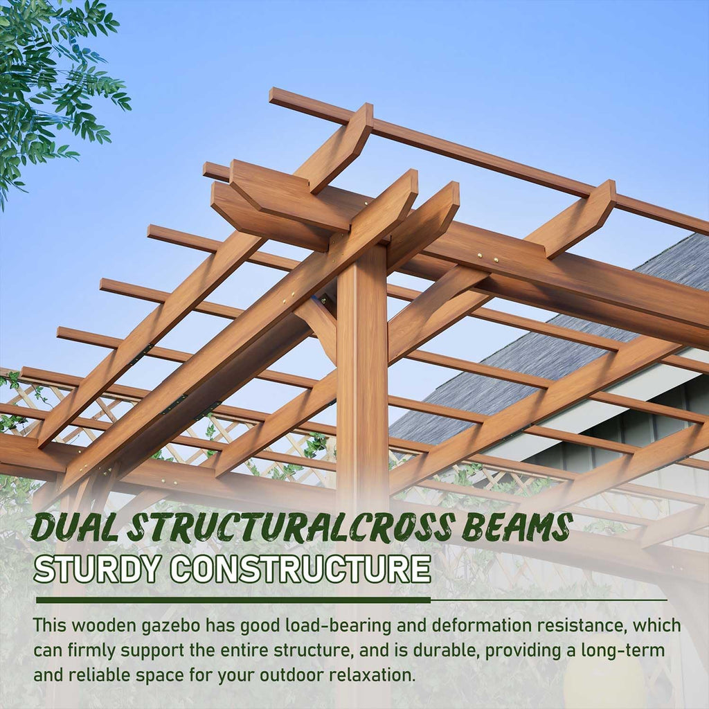Outdoor Wooden Pergola 12x10 ft with Trellis Roof for Climbing Plants Brown