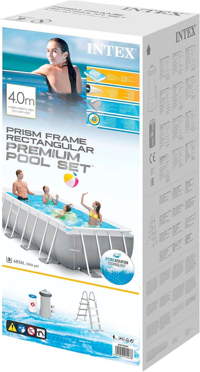 Intex Prism Frame Rectangular Above Ground Pool Set 13ft x 6.6ft x 3.3ft Gray