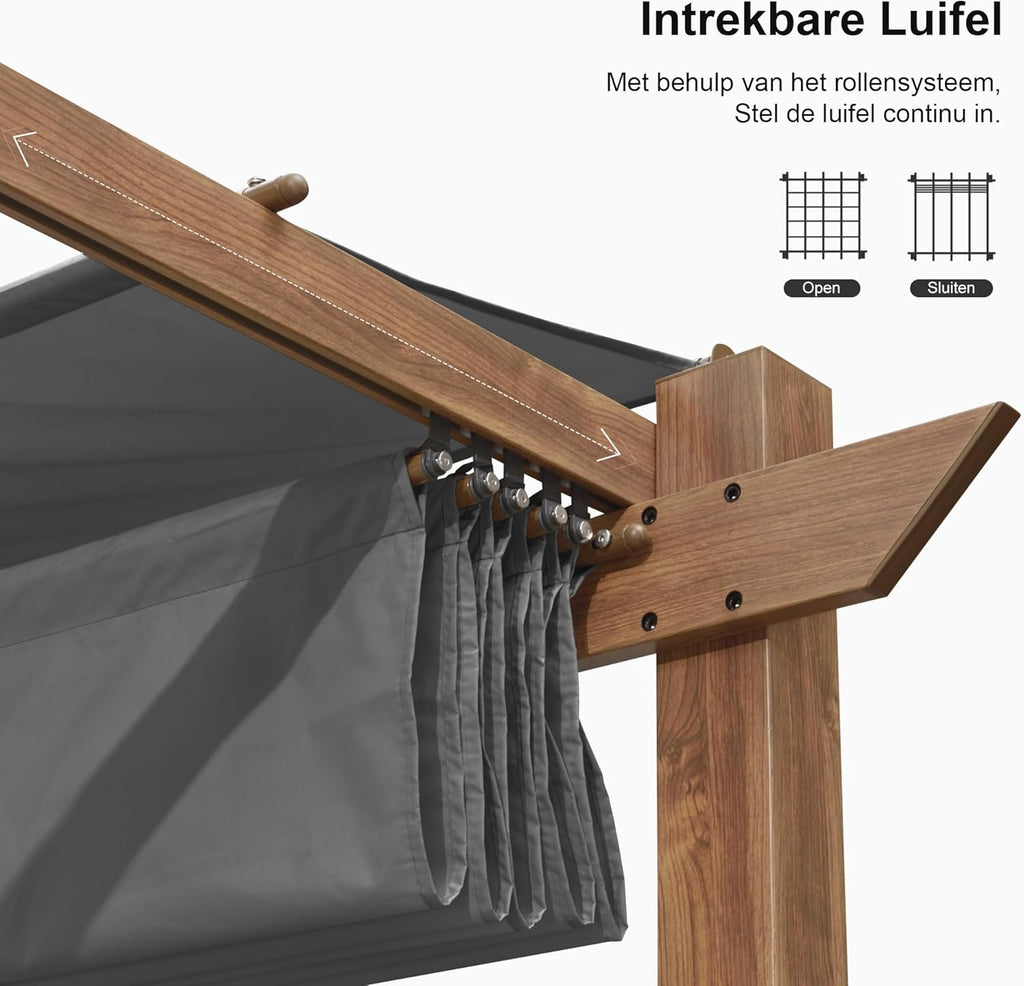 PURPLE LEAF 3x4m Aluminum Pergola Sliding Roof Sun Shade Wood Grain Gray