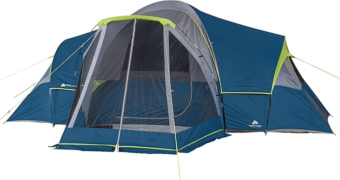 Ozark Trail 10-Person Family Camping Tent 3 Rooms Blue