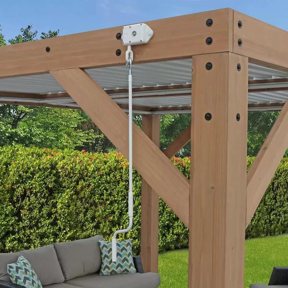 Yardistry 11ft x 13ft Wooden Louvered Pergola With Aluminium Roof