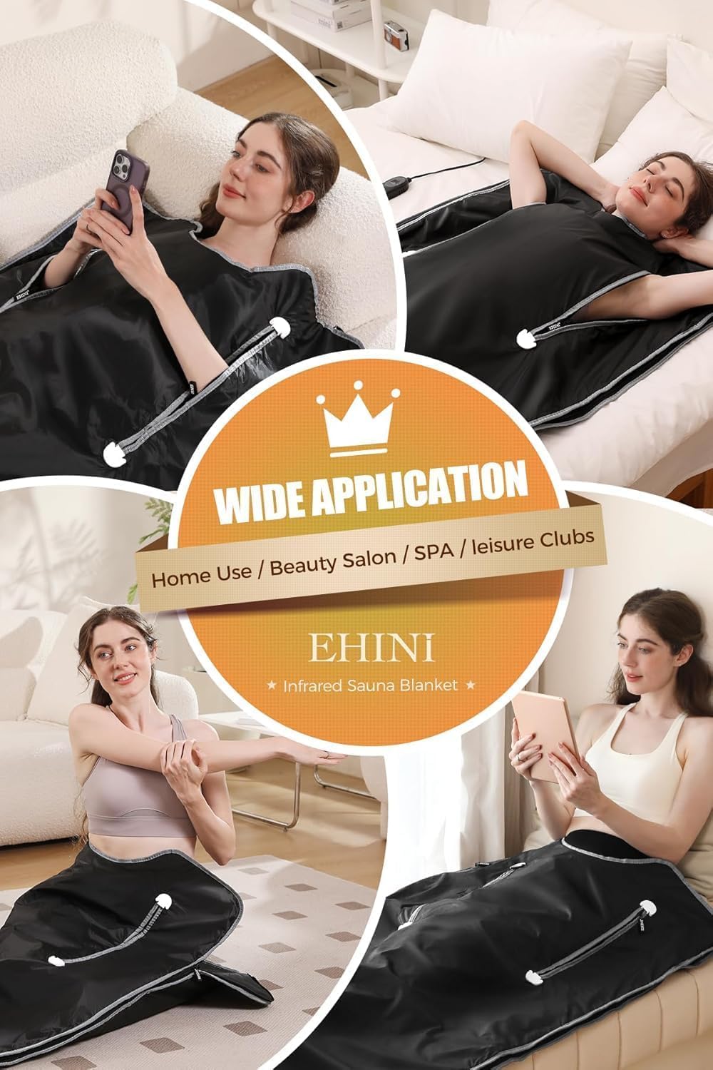 EHINI Infrared Sauna Blanket for Home Use, Portable Design for Relaxation and Detoxification Highest 176℉, 20-60 Minutes Timer, 6 ft x 2.65 ft (Black)