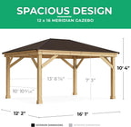 Yardistry Meridian 12 x 16 Cedar Wood Gazebo Pavilion Aluminum Roof
