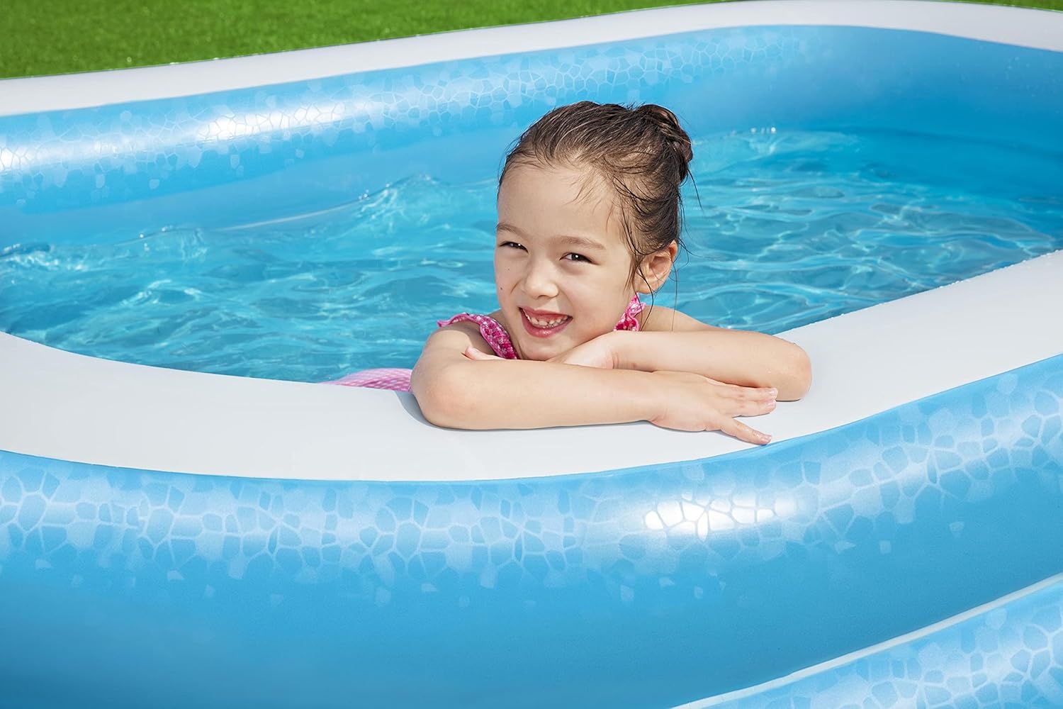 Bestway 54006 Family Rectangular Inflatable Paddling Pool Blue/White
