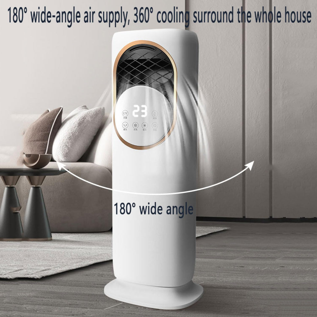 Turm-Kühlventilator mit Fernbedienung, Verdunstungsluftkühler, flügelloser Standventilator mit 5 Modi, 3 Geschwindigkeiten und Digitalanzeige, Standventilator mit oszillierendem 8-Stunden-Ti