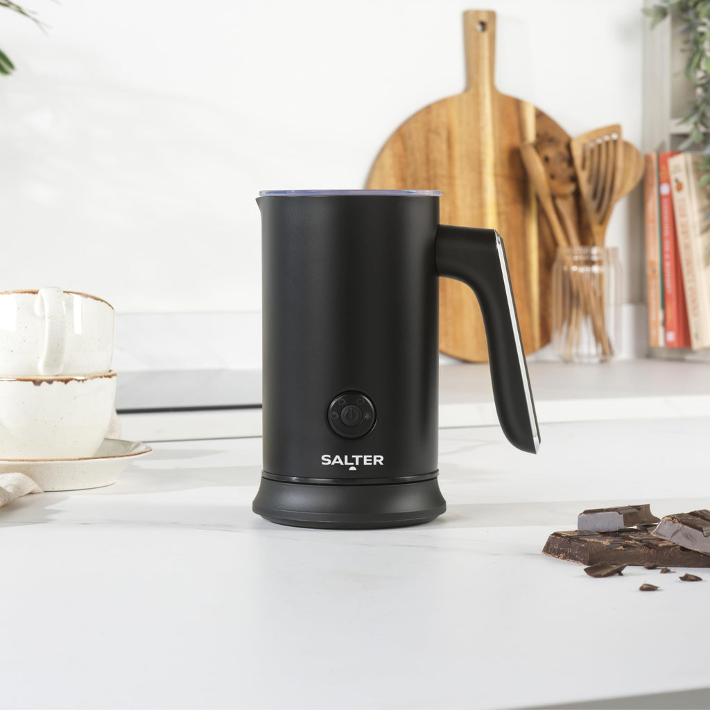 Salter Chocolatier Hot Chocolate Maker - 4-in-1 Electric Milk Frother, Cordless Hot & Cold Milk Foamer 115ml, One Cup 240ml Milk Steamer Heater, LED Control Panel, for Coffee, Cappuccino, Latte, 500W