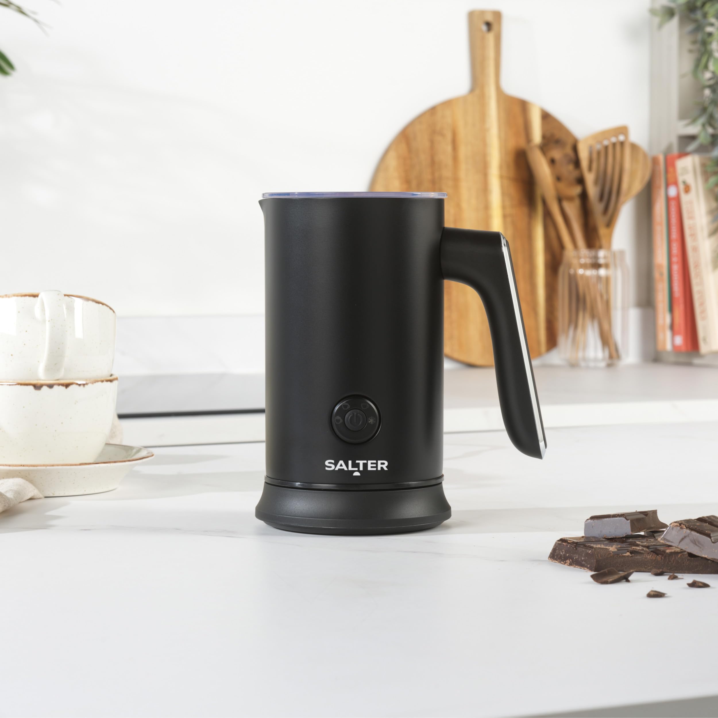 Salter Chocolatier Hot Chocolate Maker - 4-in-1 Electric Milk Frother, Cordless Hot & Cold Milk Foamer 115ml, One Cup 240ml Milk Steamer Heater, LED Control Panel, for Coffee, Cappuccino, Latte, 500W