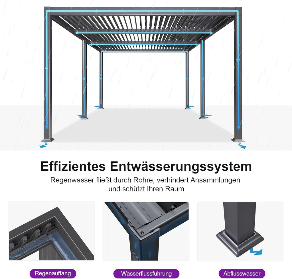 PURPLE LEAF 3.5x6.25m Freestanding Aluminum Pergola Adjustable Slat Roof Grey