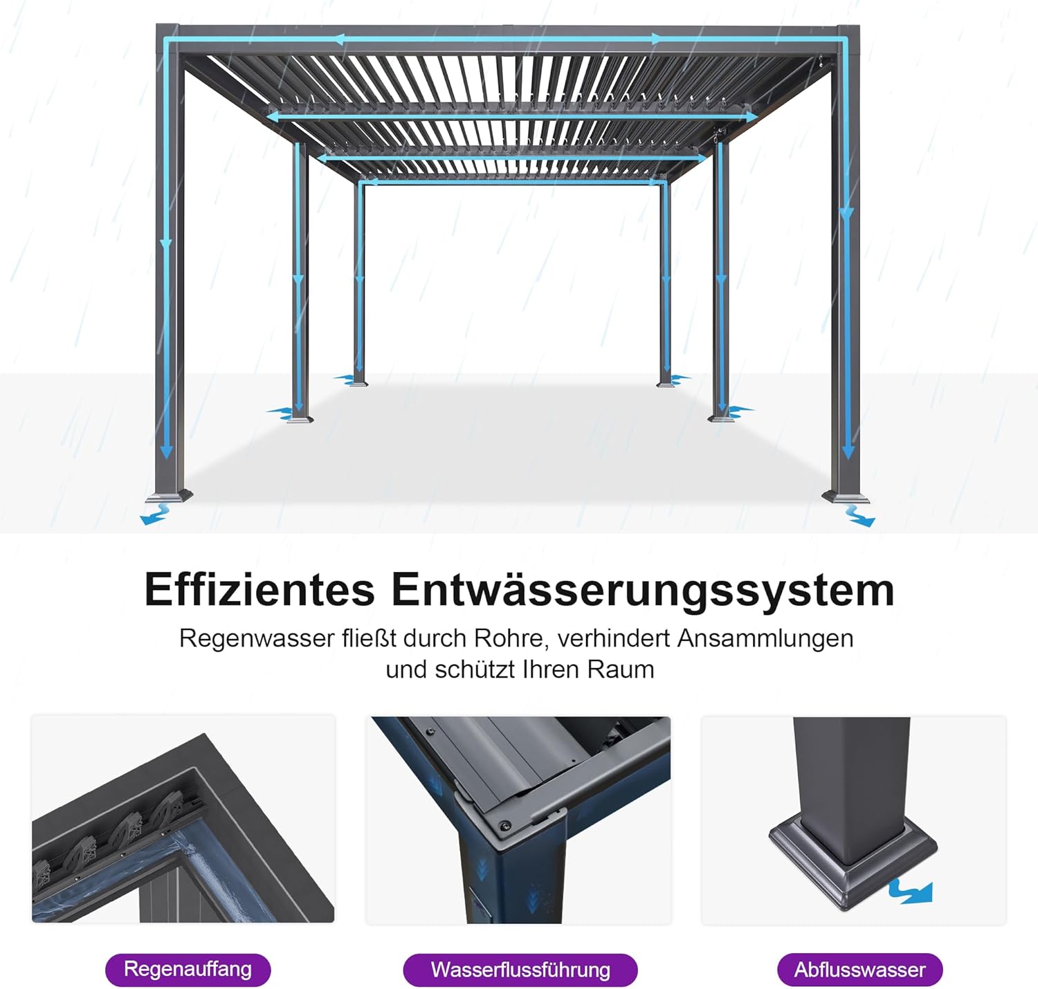 PURPLE LEAF 3.5x6.25m Freestanding Aluminum Pergola Adjustable Slat Roof Grey