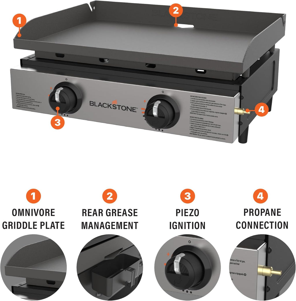 Blackstone 1666 22 Inch Tabletop Griddle Stainless Steel Faceplate Black