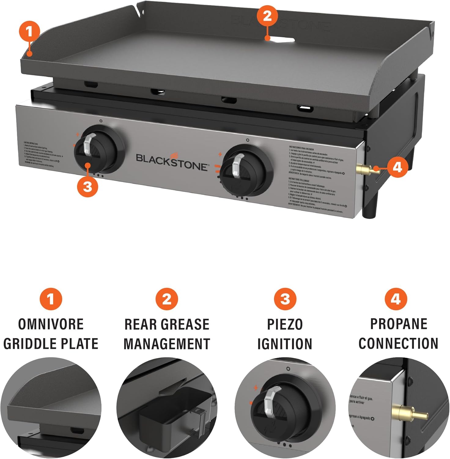 Blackstone 1666 22 Inch Tabletop Griddle Stainless Steel Faceplate Black