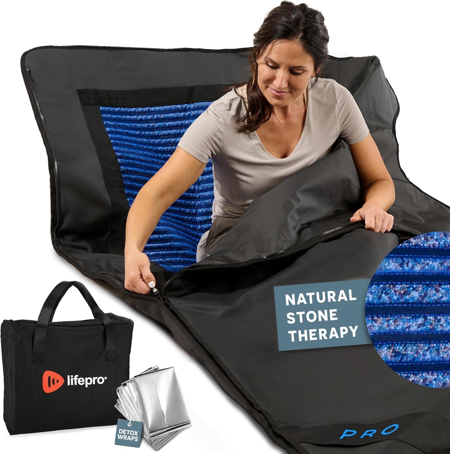 Lifepro Infrared Sauna Blanket with Crystal Layer & Dual Insulation – Low EMF Carbon Fiber Heating, 9 Temp Levels (86–176°F) – Portable Sauna Blanket Infrared with Jade, Tourmaline & Waterproof Pillow