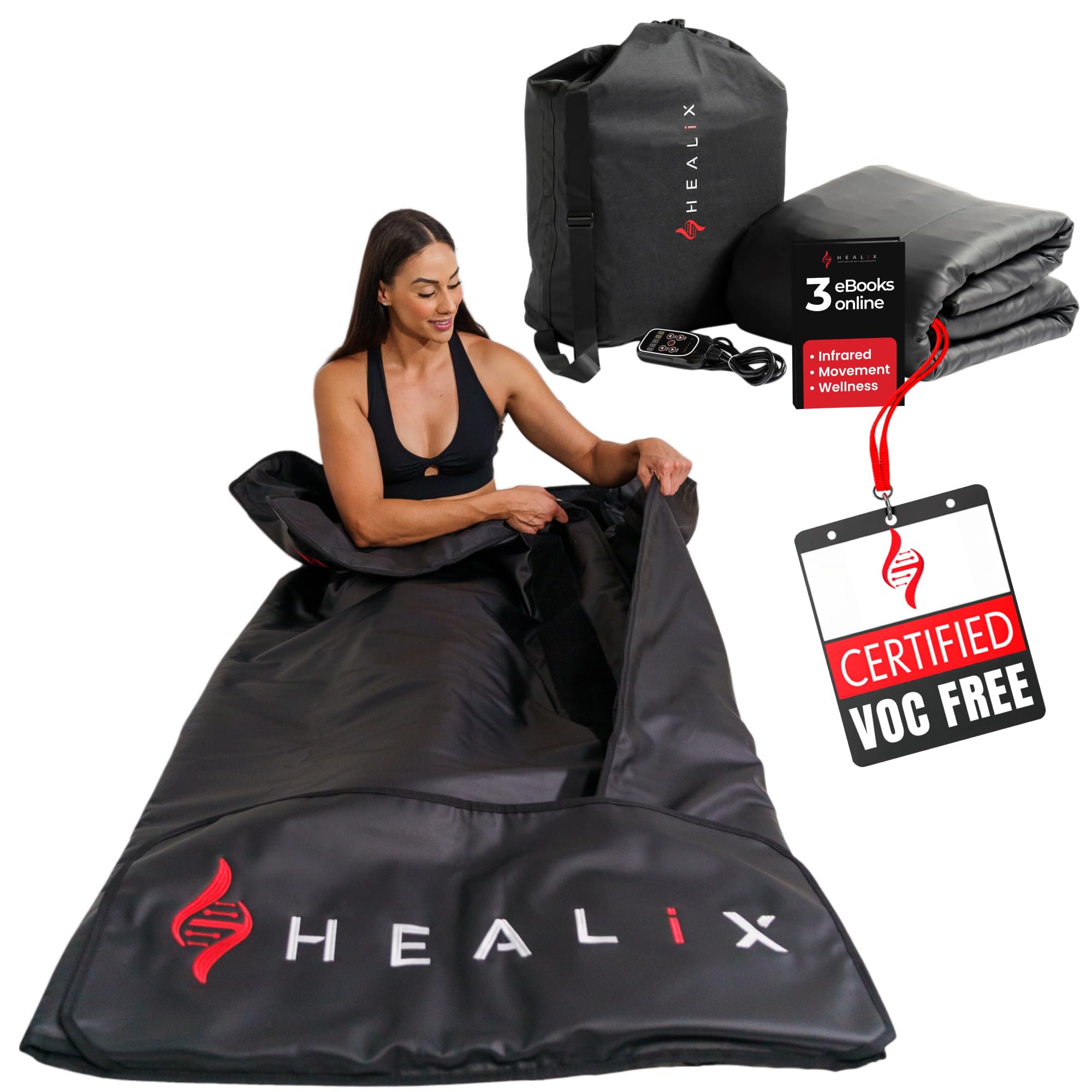 Healix Infrared Sauna Blanket Zero EMF – Portable Home Sauna Blanket for Relaxation & Wellness | Far Infrared Heating, VOC-Free, Adjustable Temp (77–176°F), Carbon Fiber Heating, Hook-and-Loop Closure