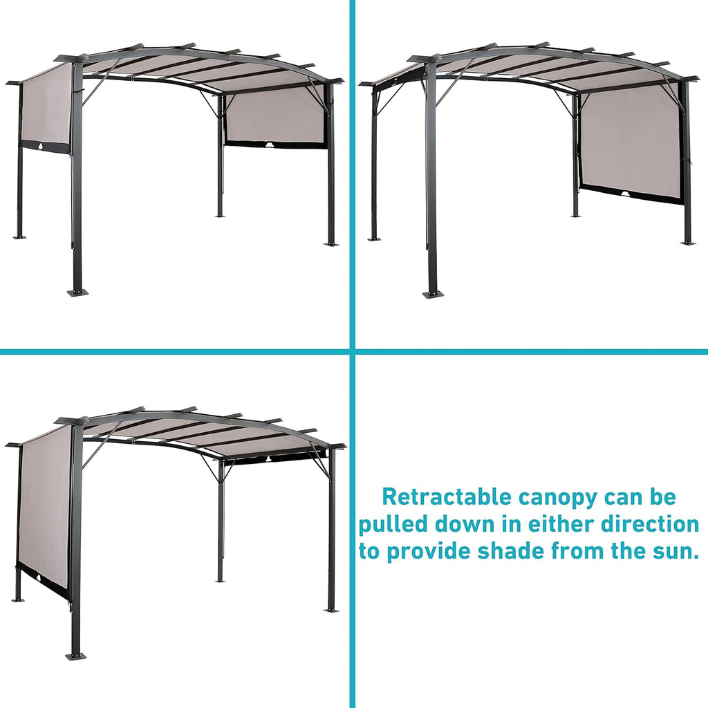 Sunnydaze Decor 9 X 12 FT Outdoor Arched Pergola With Retractable Canopy Gray