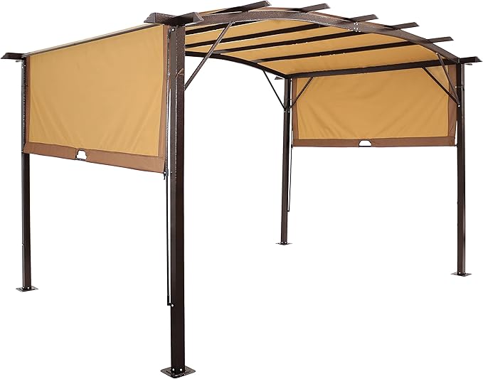 Sunnydaze Decor 9x12 Ft Outdoor Pergola With Retractable Canopy Tan