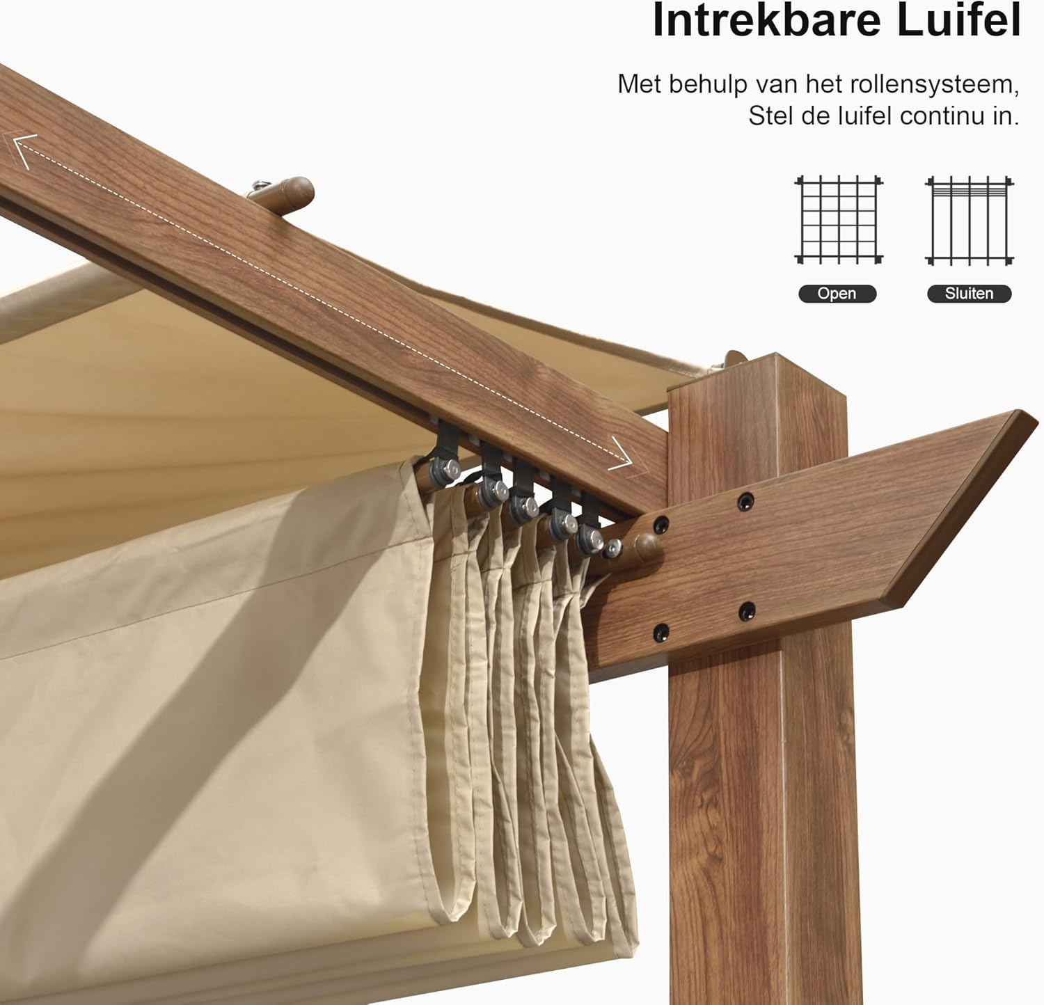 PURPLE LEAF Wood Look Aluminium Pergola 3 x 4m Sliding Roof Gazebo Beige