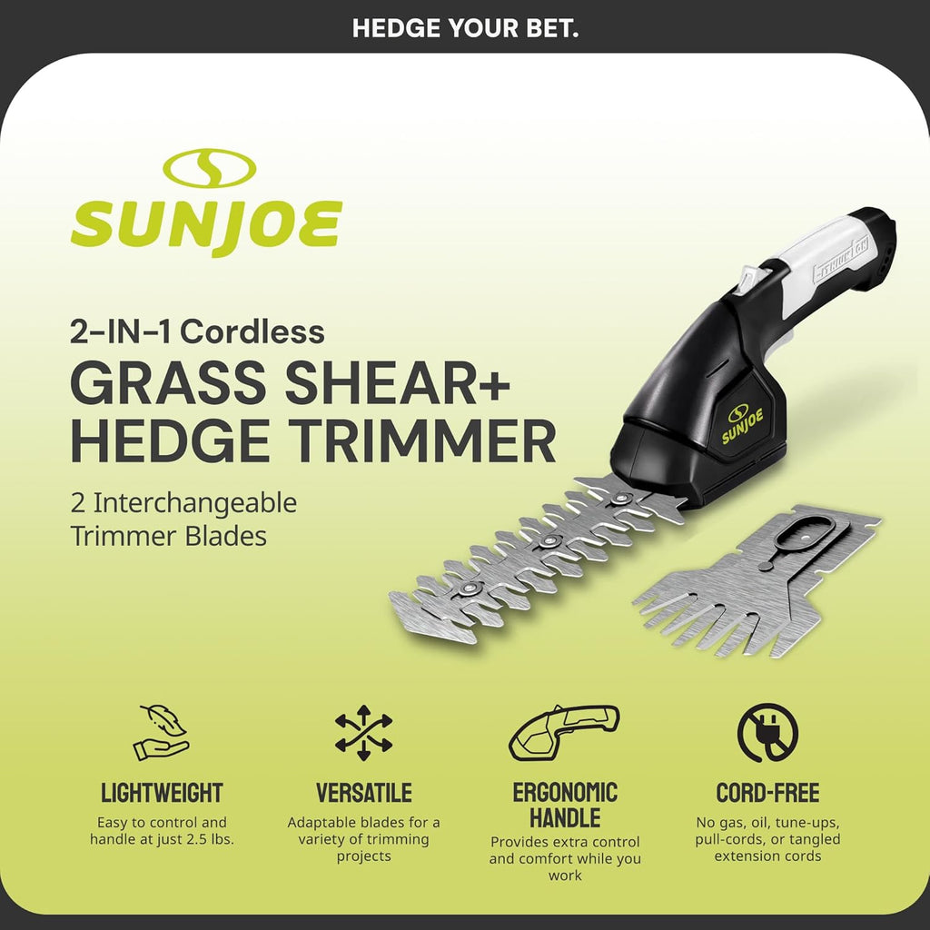 Sun Joe HJ604C 2-in-1 Cordless Grass Shear And Hedge Trimmer Black