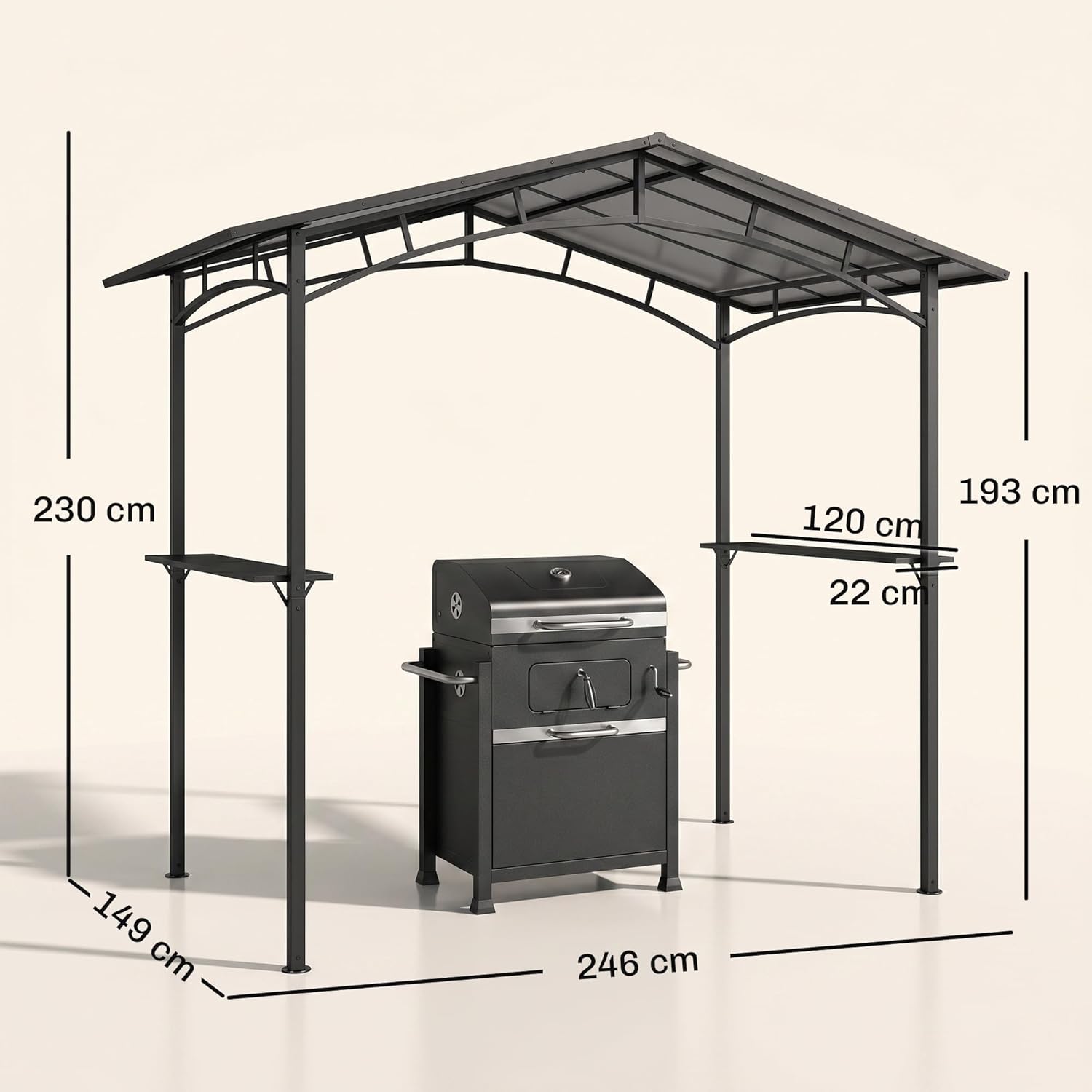 Outsunny BBQ Grill Gazebo 2.5 x 1.5m Black Metal Polycarbonate