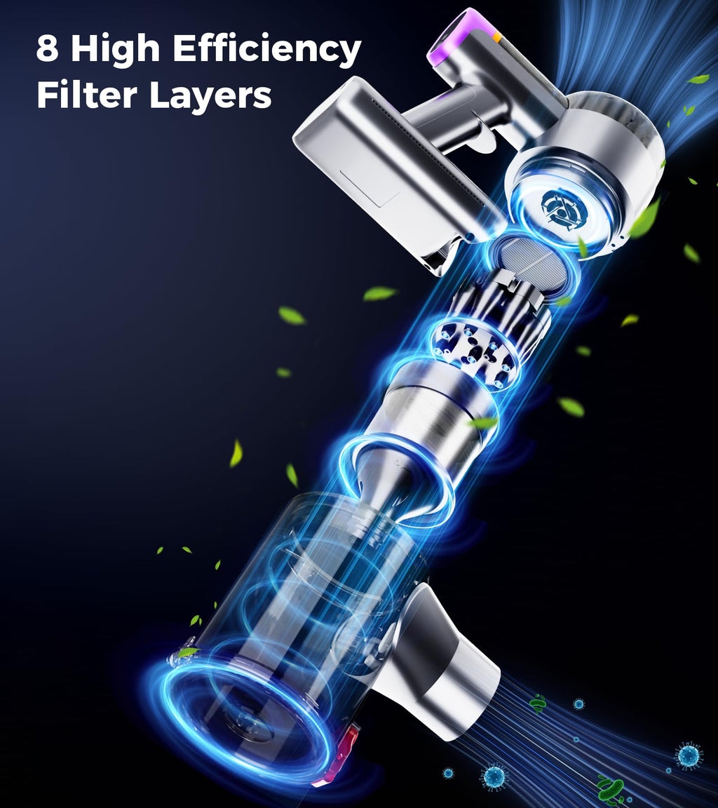 VIAFLY Cordless Vacuum Cleaner, 550W/45Kpa/60Mins Stick Vacuum, Anti-Tangle Vacuum Cleaners for Home with Self-Standing, LDE Display, 8-in-1 Wireless Vacuum for Carpet Pet Hair Hardfloor