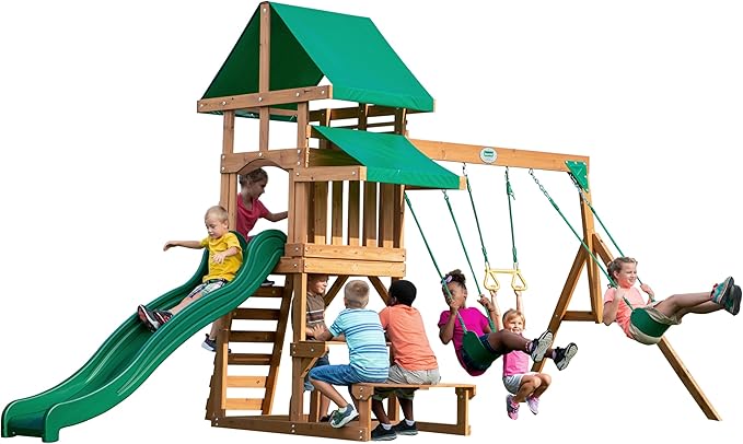 Backyard Discovery Belmont Cedar Wood Swing Set Wave Slide