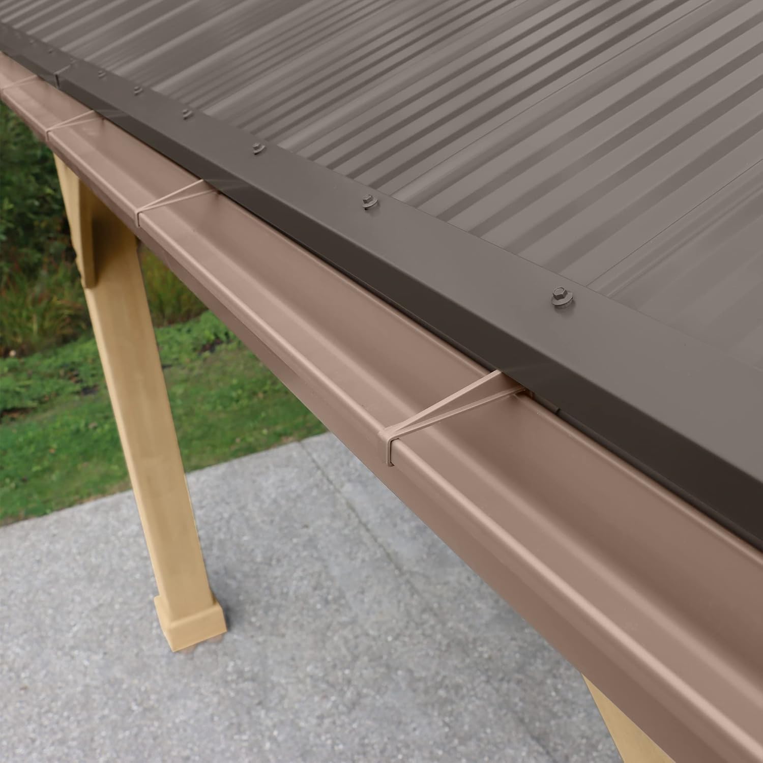 Yardistry Meridian Gazebo Rain Gutter Kit 4 Down Spouts Brown