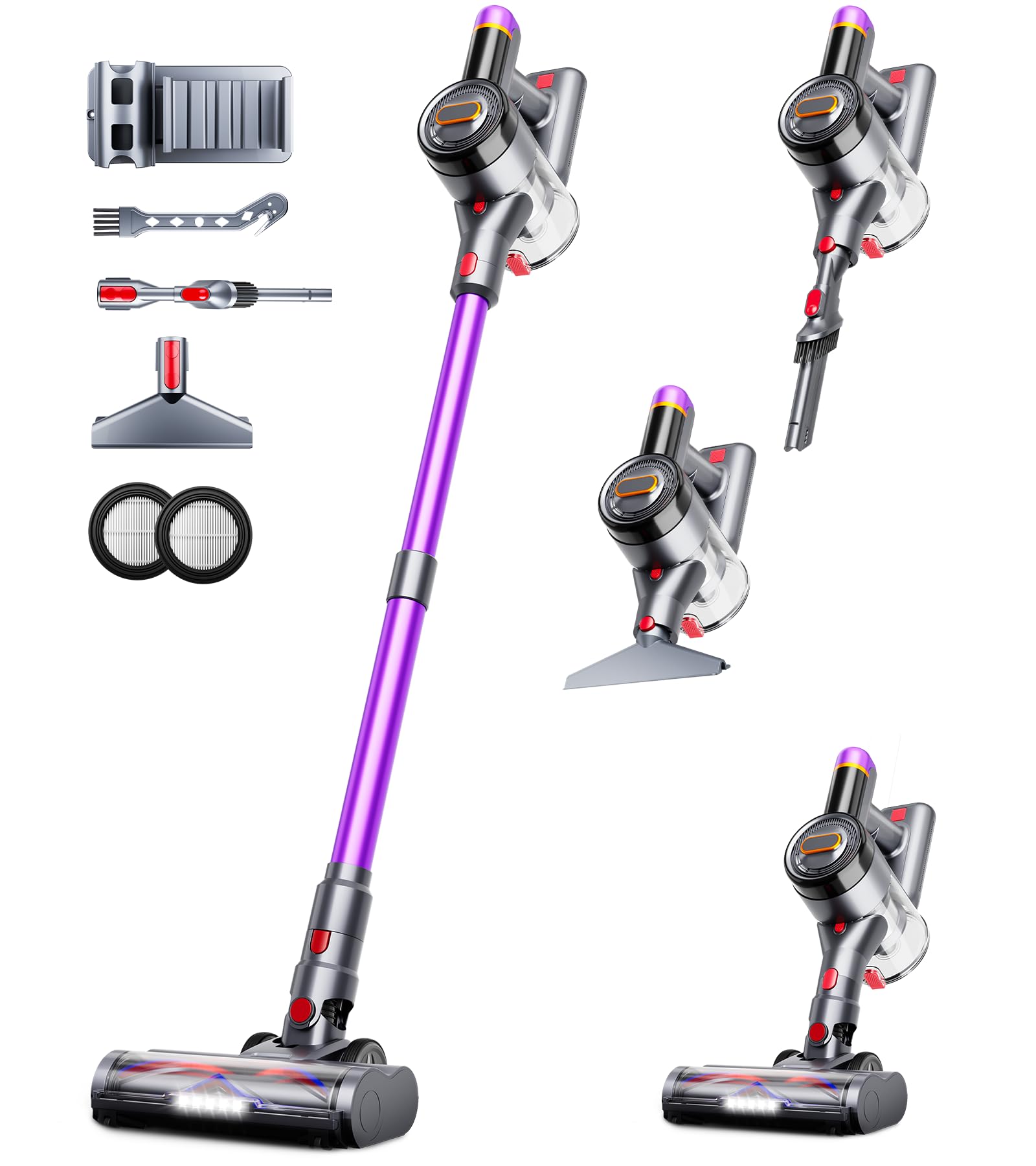 VIAFLY Cordless Vacuum Cleaner, 550W/45Kpa/60Mins Stick Vacuum, Anti-Tangle Vacuum Cleaners for Home with Self-Standing, LDE Display, 8-in-1 Wireless Vacuum for Carpet Pet Hair Hardfloor