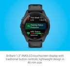 Garmin Forerunner 265 Running Smartwatch, Colorful AMOLED Display, Training Metrics and Recovery Insights, Black and Powder Gray
