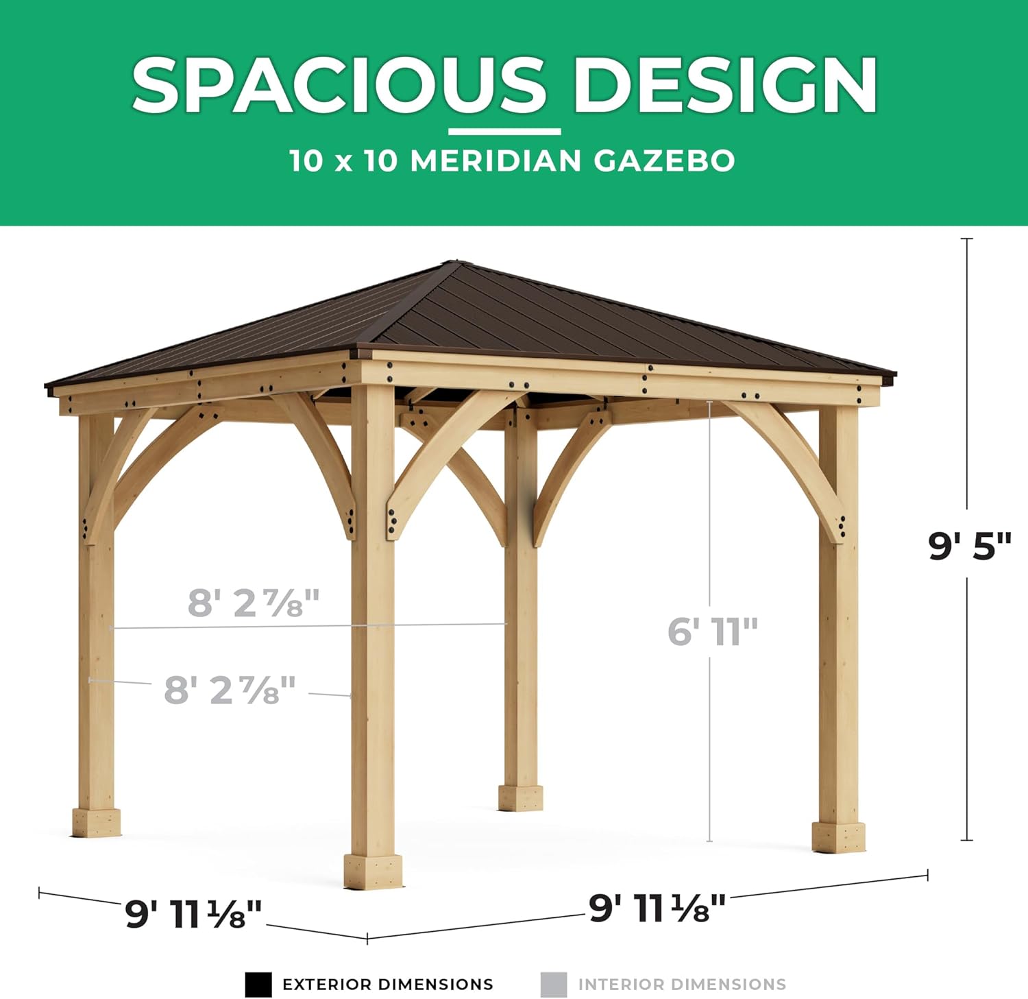 Yardistry 10x10 Meridian Cedar Gazebo Pavilion with Aluminum Roof