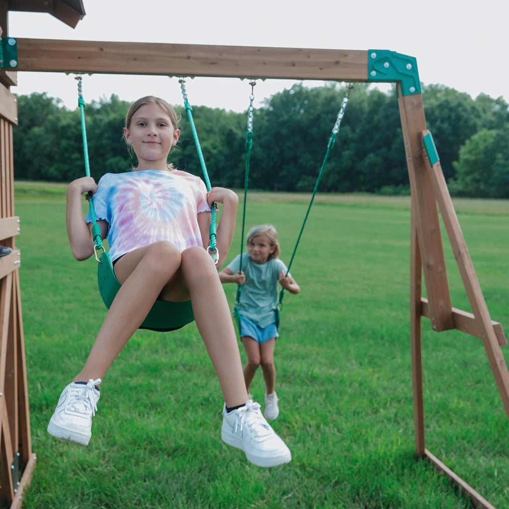 Backyard Discovery Lightning Ridge Cedar Wood Swing Set 10ft Wave Slide