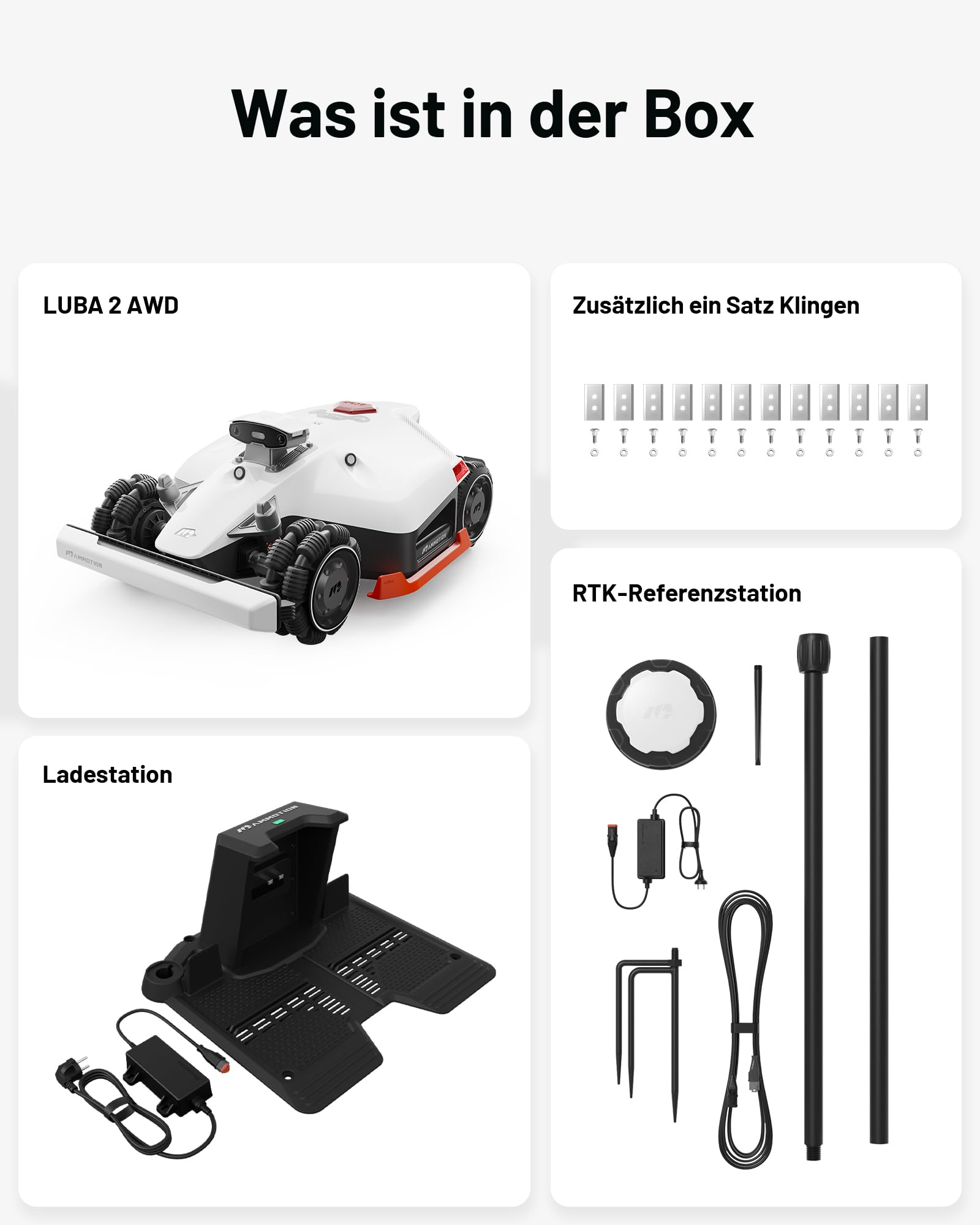 MAMMOTION LUBA 2 AWD 3000X Mähroboter ohne Begrenzungskabel, NetRTK+Vision, Keine RTK-Antenne erforderlich, Auto-Kartierung, Empf. 3000m², Max. 3600m², mit 4G-Modul, 80% Steigung