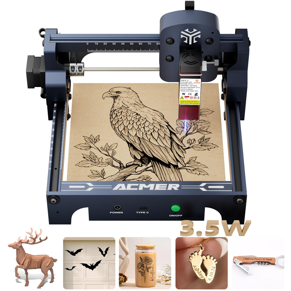 ACMER S1 Laser Engraver, 3500mW Laser Engraver Machine Higher Accuracy Wood Cutter and Engraving Machine with Working Area 130x130mm,0.04mm Laser Spot for Wood Acrylic Metal Glass