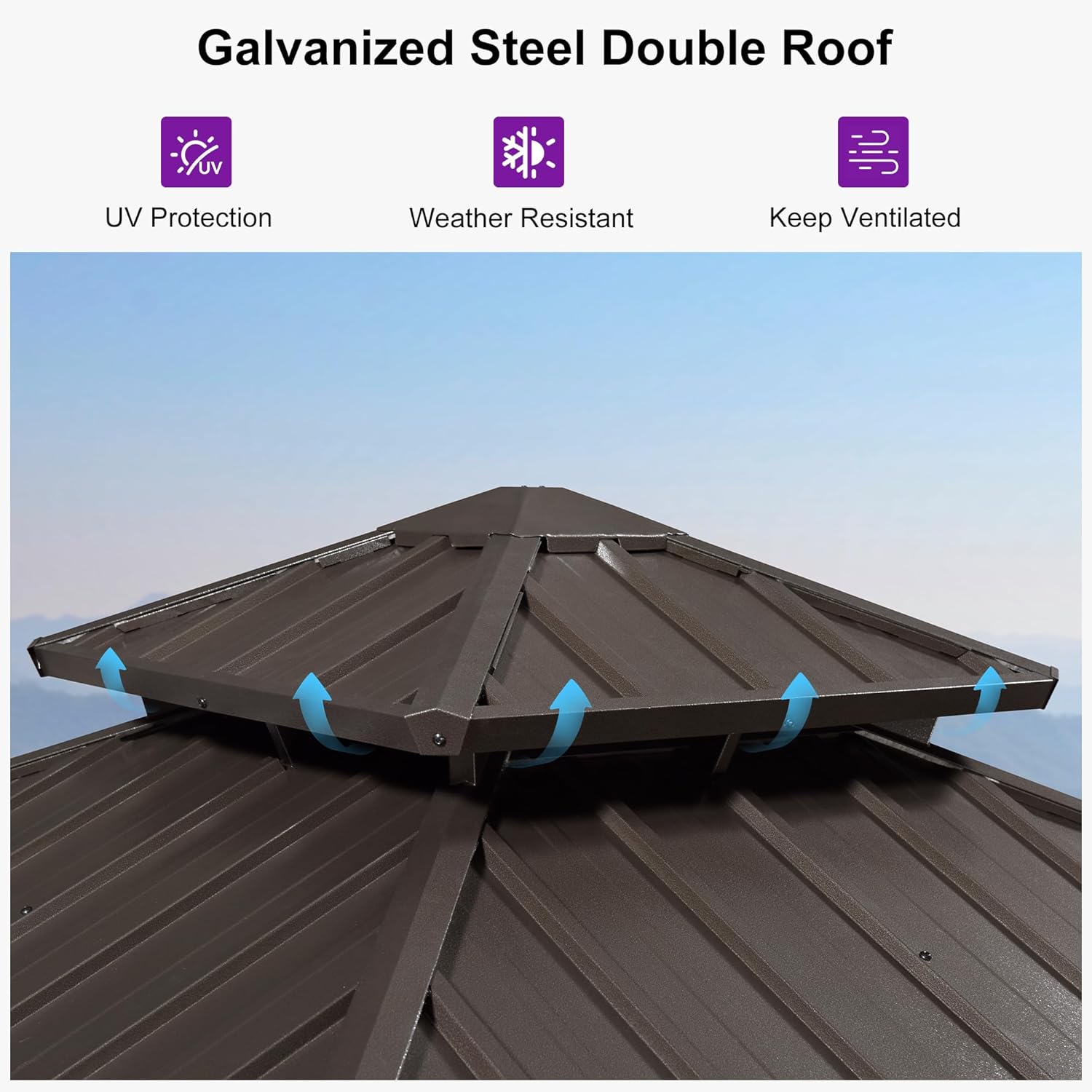 PURPLE LEAF Outdoor Hardtop Gazebo Double Roof Galvanized Steel with Curtains