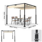 UISEBRT 3x3 m Pergola Pavillon mit stabilem Stahlgestell und hochwertigem Schiebedach aus PA-beschichtetem Polyester, freistehende Terrassenüberdachung, ideal für Outdoor (Beige)