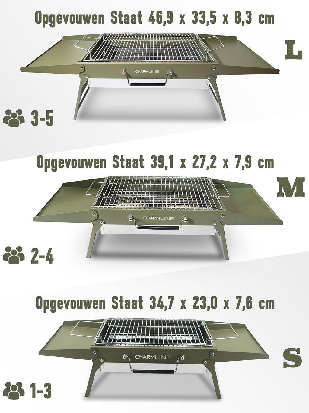 Charmline Foldable Portable Charcoal Grill 34x23cm Green