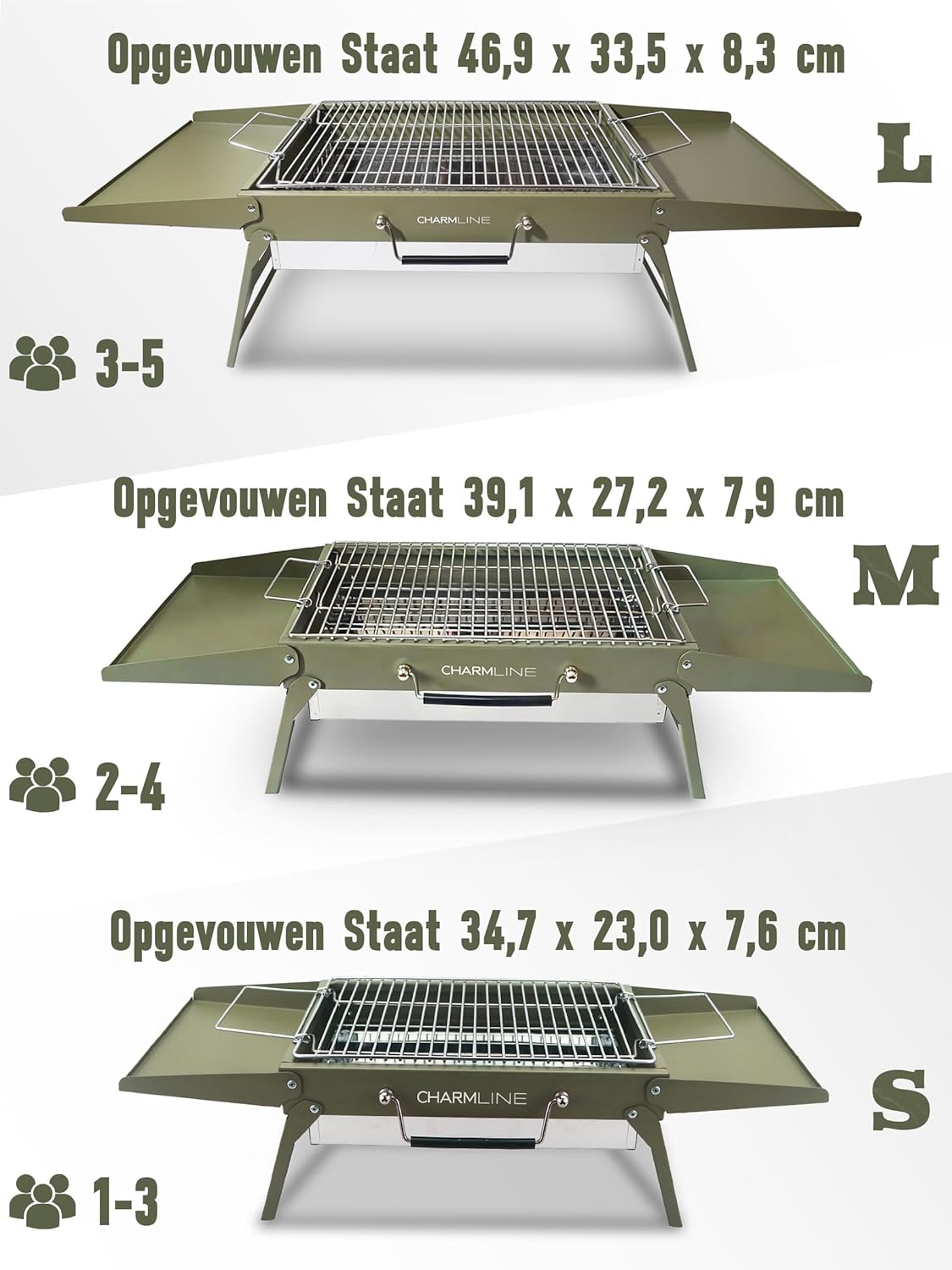 Charmline Foldable Portable Charcoal Grill 34x23cm Green