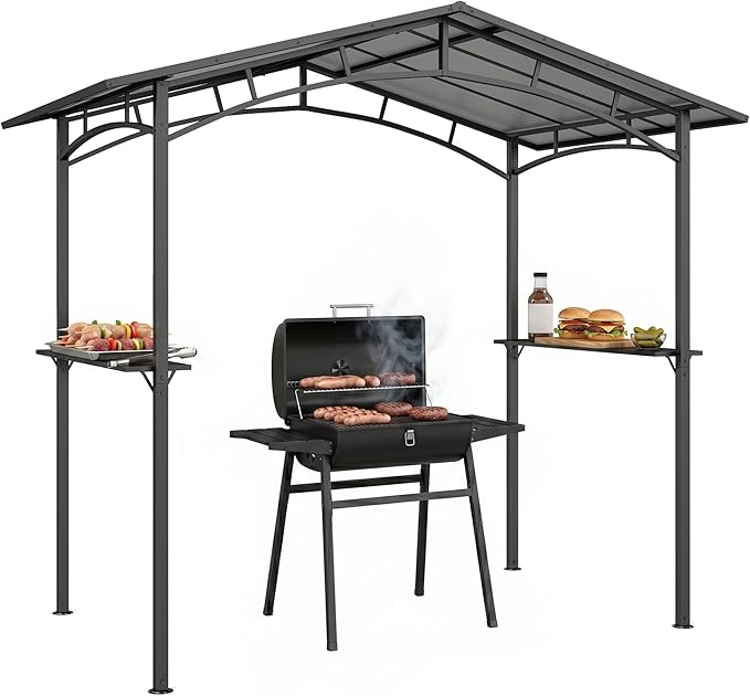 Outsunny BBQ Grill Gazebo 2.5 x 1.5m Black Metal Polycarbonate