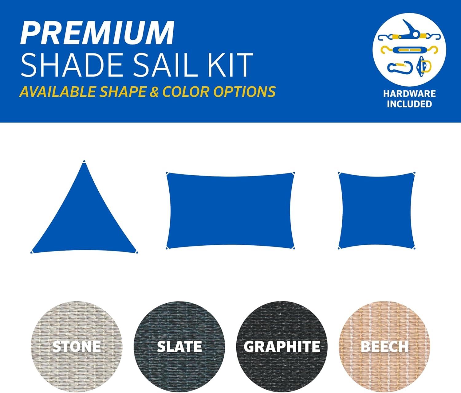 Coolaroo Premium Shade Sail Kit 95% UV Block Commercial-Grade Outdoor Sun Shade