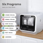 COMFEE' Portable Mini Dishwasher Countertop with 5L Built-in Water Tank for Apartments& RVs, No Hookup Needed, 6 Programs, 360° Dual Spray, 162℉ High-Temp& Air-Dry Function