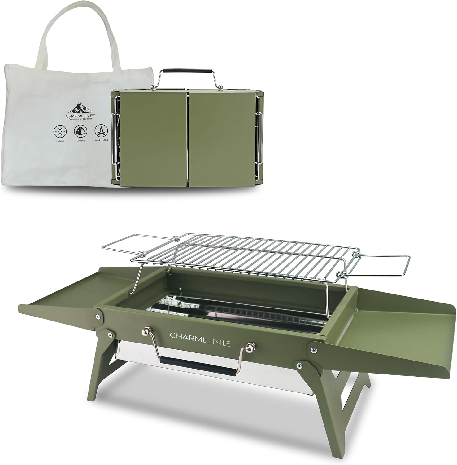Charmline Foldable Portable Charcoal Grill 34x23cm Green