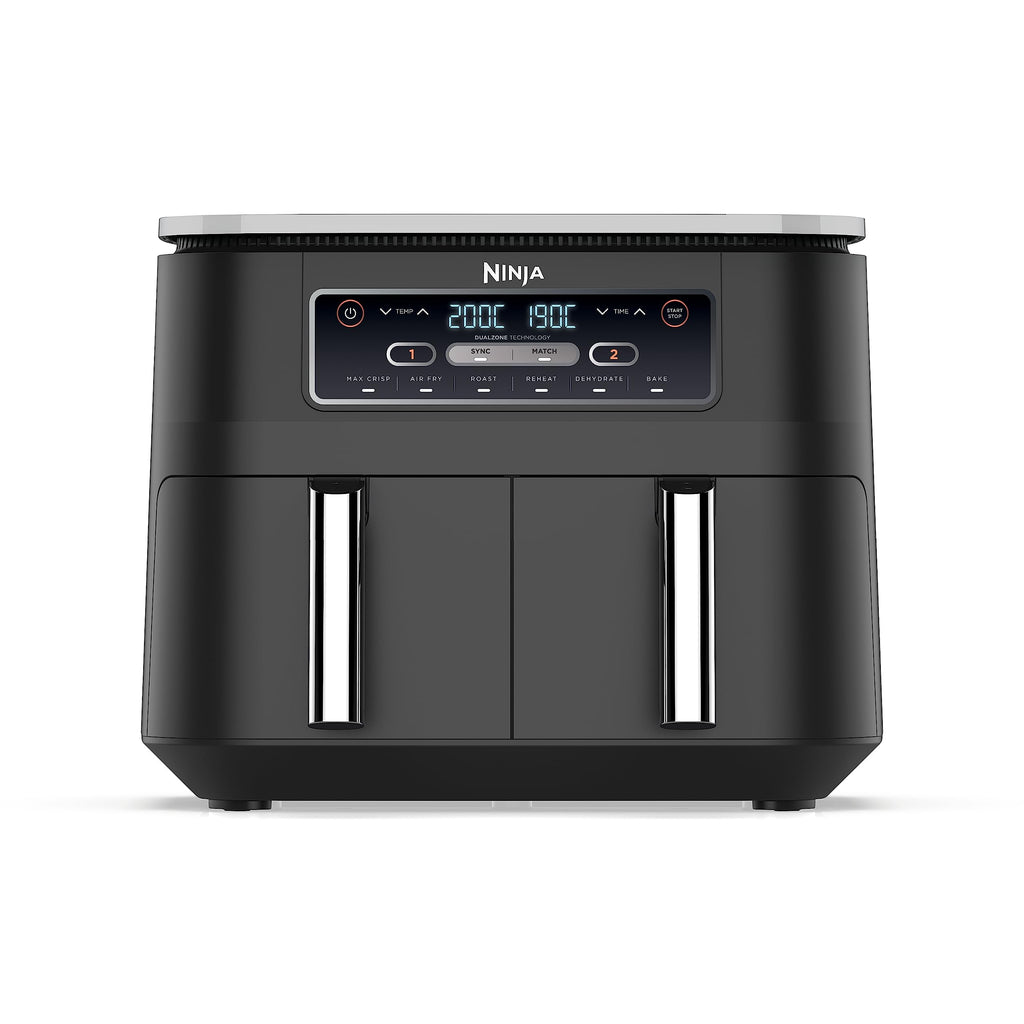 Ninja Foodi Dual Zone Digitale Heißluftfritteuse, 7,6L Airfryer, 2 Fächer, Antihaftbeschichtung, spülmaschinenfeste Körbe, 6-in-1, 4-6 Portionen, Schwarz AF300EU
