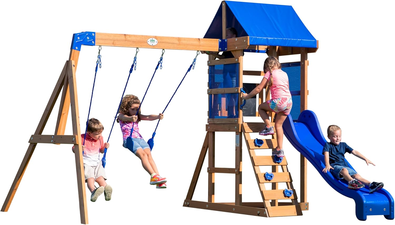 Backyard Discovery Aurora Wooden Playhouse Swing Set with Slide