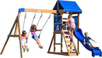 Backyard Discovery Aurora Wooden Playhouse Swing Set with Slide