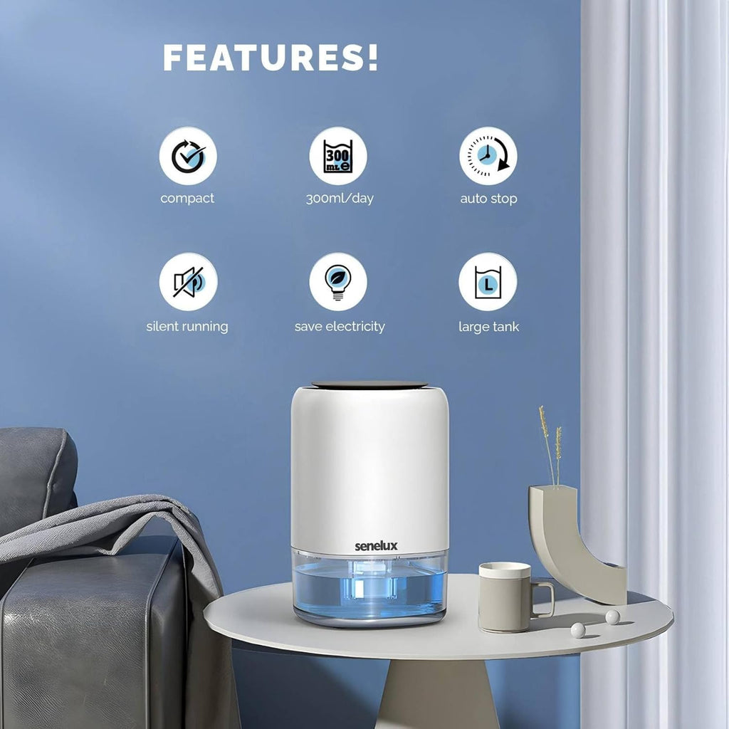 Senelux Q4 Compact Electric Dehumidifier 1100ml White