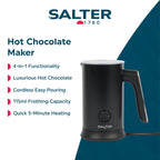 Salter Chocolatier Hot Chocolate Maker - 4-in-1 Electric Milk Frother, Cordless Hot & Cold Milk Foamer 115ml, One Cup 240ml Milk Steamer Heater, LED Control Panel, for Coffee, Cappuccino, Latte, 500W