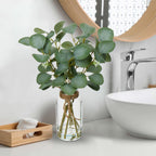 Briful Artificial Eucalyptus Stems in Glass Vase with Faux Water, 14" Fake Plant Eucalyptus Leaves for Home Bathroom Office Farmhouse Wedding Centerpiece Décor